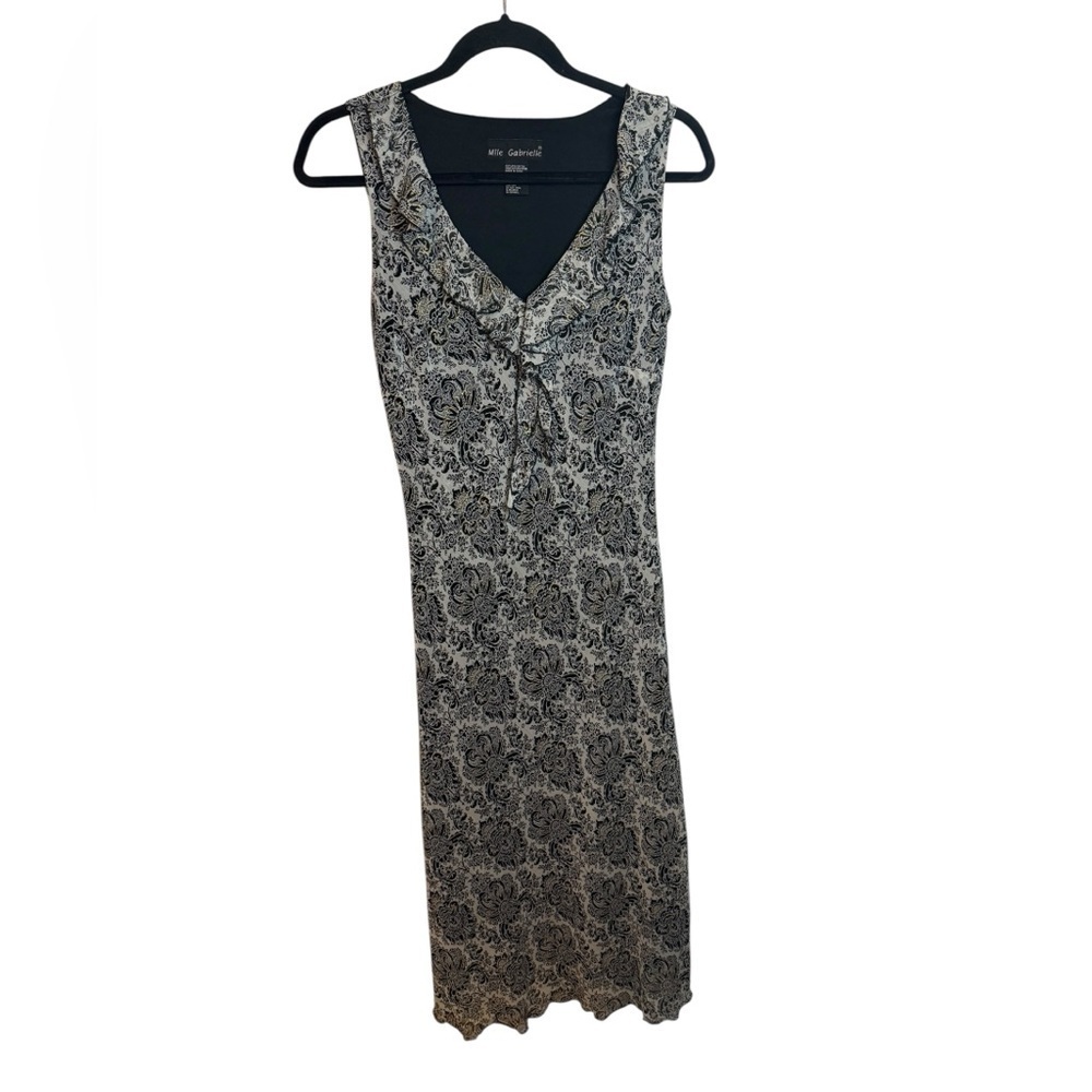 Mlle Gabrielle Black & White Bohemian Y2K Ruffle Midi Dress